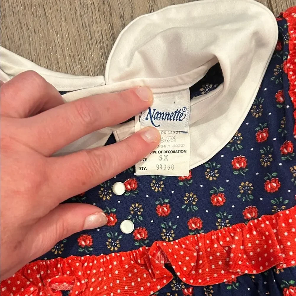 Nannette Childs Blue Red Ditzy Floral Dress White Peter Pan Collar Flowy Size 5X
